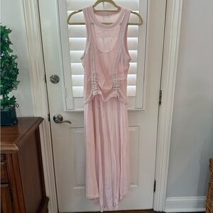 Anthropologie Light Pink Knit Dress with fishnet detail at top. Size Medium.